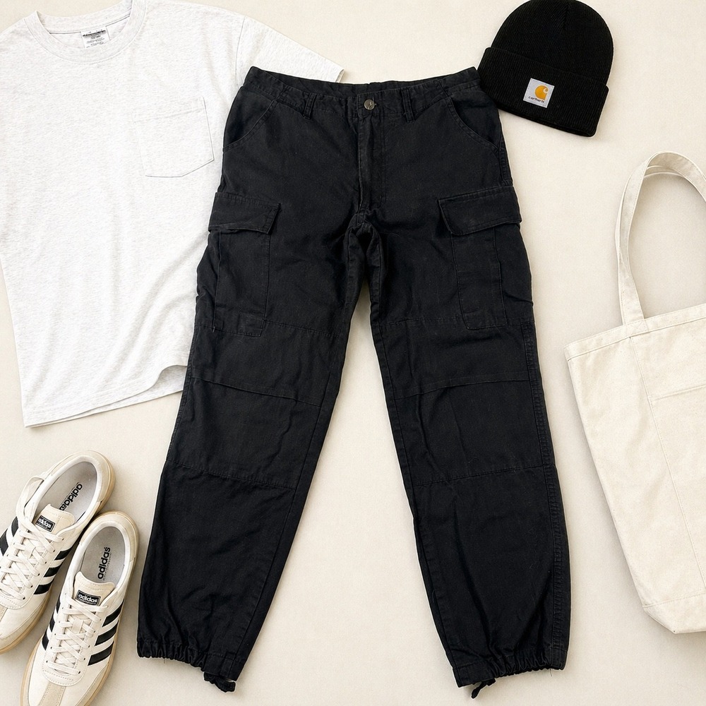 Carhartt WIP Mens Black Ripstop Cargo Pants Adjustable Cuffs Size Small
